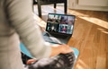 Group of people practicing yoga with trainer via video conference - PhotoDune Item for Sale