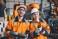happy young engineer working together service team with robot welding in automation factory - PhotoDune Item for Sale