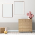Blank picture frames hanging above a crib in a minimal nursery room - PhotoDune Item for Sale