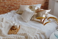 Wooden tray with coffee on bed - PhotoDune Item for Sale