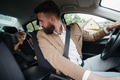 Young man sitting in his new car with little son, prepared for ride. - PhotoDune Item for Sale
