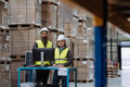Warehouse manager talking with logistics employee in warehouse, planning transport of products - PhotoDune Item for Sale