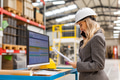 Female engineer, company director, manager in modern industrial factory making call on smartphone - PhotoDune Item for Sale