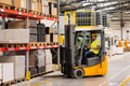 Warehouse worker driving forklift. Warehouse worker preparing products for shipmennt, delivery - PhotoDune Item for Sale