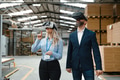 Engineers talking project using VR, in modern industrial factory. Virtual reality in manufacturing - PhotoDune Item for Sale