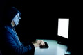 Masked hacker under hood using computer to hack into system - PhotoDune Item for Sale