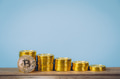 cryptocurrency coins stack over blue pastel background with copy space - PhotoDune Item for Sale