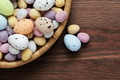 Speckled chocolate easter eggs in a basket - PhotoDune Item for Sale