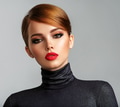 Beautiful girl with red lips and short hair. Pretty face of an young sensual woman. - PhotoDune Item for Sale