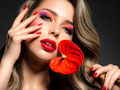 Beautiful white girl with red flowers. Stunning girl with Anthurium red. - PhotoDune Item for Sale