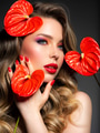 Beautiful white girl with red flowers. Stunning girl with Anthurium red. - PhotoDune Item for Sale