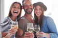 Three laughing friends with wine glasses - PhotoDune Item for Sale