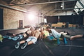 Group of adults in pep session on floor at gym - PhotoDune Item for Sale