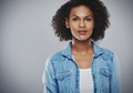 Interested black woman with blue jean shirt - PhotoDune Item for Sale