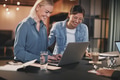 Smiling businesswomen working on a laptop during an office meeting - PhotoDune Item for Sale