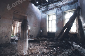 Scary ghost woman in haunted house