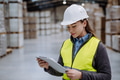 Female warehouse worker reading product order, order picking. Warehouse manager checking delivery - PhotoDune Item for Sale