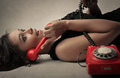 Woman talking at a vintage phone - PhotoDune Item for Sale