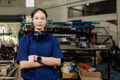 Portrait engineer women working in Lathe shop with metal machinery lathe milling machine - PhotoDune Item for Sale