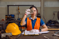 Portrait engineer women working in Lathe shop with metal machinery lathe milling machine - PhotoDune Item for Sale