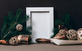 Empty photo frame with organic christmas decoration. Winter holiday home decor - PhotoDune Item for Sale