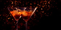 Two martini glasses in front of red bokeh background. Luxury cocktail drink in restaurant bar - PhotoDune Item for Sale