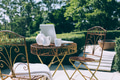 Outdoor garden office setting with forest and mountain views - PhotoDune Item for Sale