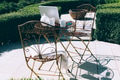 Outdoor garden office setting with forest and mountain views - PhotoDune Item for Sale