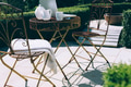 Outdoor garden office setting with forest and mountain views - PhotoDune Item for Sale