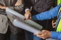 closeup business manager finger point to order force engineer to change adjust design in floor plan - PhotoDune Item for Sale