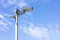 CCTV outdoor camera, building security guard. area safety surveillance cam with blue sky background - PhotoDune Item for Sale