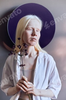 Woman with White Hair Holding Flower