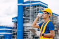 Professional engineer male with coal power plant, Power station with green nature background - PhotoDune Item for Sale