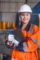 Smart engineer Asian women robot technician worker happy smiling in modern factory industry - PhotoDune Item for Sale