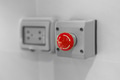 red emergency stop button, stop breaker pressing switch, urgent calling for help, stop loss concept. - PhotoDune Item for Sale