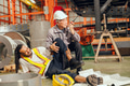 Accident worker in workplace, young man down leg injury senior supervisor emergency medical help - PhotoDune Item for Sale