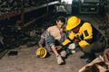 Supervisor working medical emergency first aid help employee staff accident at workplace, leg injury - PhotoDune Item for Sale