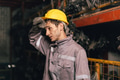 Tired fatigue exhausted engineer, sick worker, hard working sweat hot bad airflow workplace. - PhotoDune Item for Sale