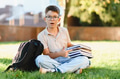Young student learning outdoors feeling surprised - PhotoDune Item for Sale