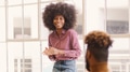 Close Up Of Young Businessman And Businesswoman Standing Next To Table Having Meeting - PhotoDune Item for Sale