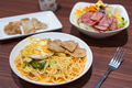 Plate of tomato spaghetti with bacon salad breakfast - PhotoDune Item for Sale