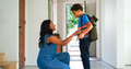 Mother Saying Goodbye To Son As He Leaves Home For School - PhotoDune Item for Sale
