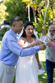 Bride and guests toasting with champagne glasses at outdoor senior wedding celebration - PhotoDune Item for Sale