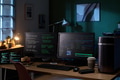 Empty Home Office Desk Featuring Multiple Monitors Displaying Programming Code - PhotoDune Item for Sale