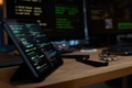 Tablet Displaying Programming Code on Desk with Computer Monitors in Background - PhotoDune Item for Sale