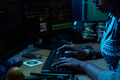 Young Indian Woman Typing Code on Computer Keyboard in Dark Office - PhotoDune Item for Sale