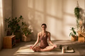 Young Adult Caucasian Woman Meditating in Lotus Position during Morning Yoga - PhotoDune Item for Sale