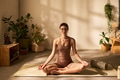 Young Caucasian Woman Meditating in Lotus Position during Morning Yoga Practice - PhotoDune Item for Sale