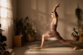 Caucasian Young Adult Woman Practicing Yoga Posing in Sunlit Living Room - PhotoDune Item for Sale