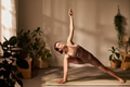 Caucasian Young Adult Woman Practicing Yoga Stretching on Exercise Mat Indoors - PhotoDune Item for Sale